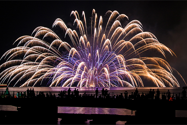 房総の空を染める夏花火と霊峰・富士の雄姿を洋上から愛でる